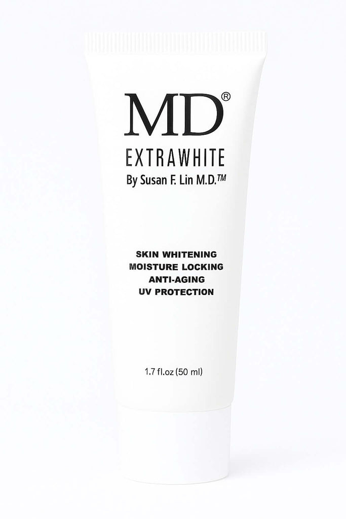 Front view of MD Extra White Brightening Serum – MD Skin collection, 50ml brightening and anti-aging facial serum with moisture-lock and UV protection.